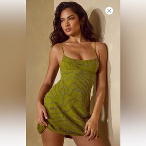Oh Polly Leonora Embellished A-Line Mini dress in Olive